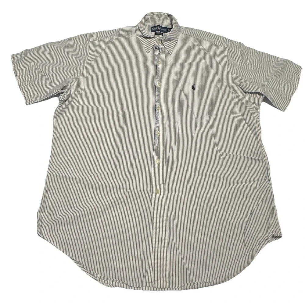 Polo Ralph Lauren Shirt Mens 16.5 Blue Pin Stripe Short Sleeve Button Yarmouth‎